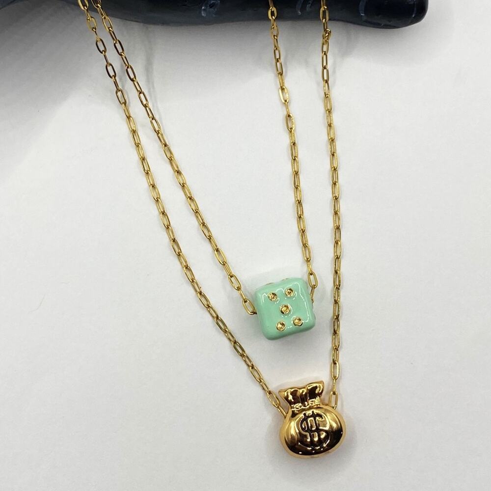 NEW Gold Money Bag & Mint Green Dice Layered - Picture 9 of 13
